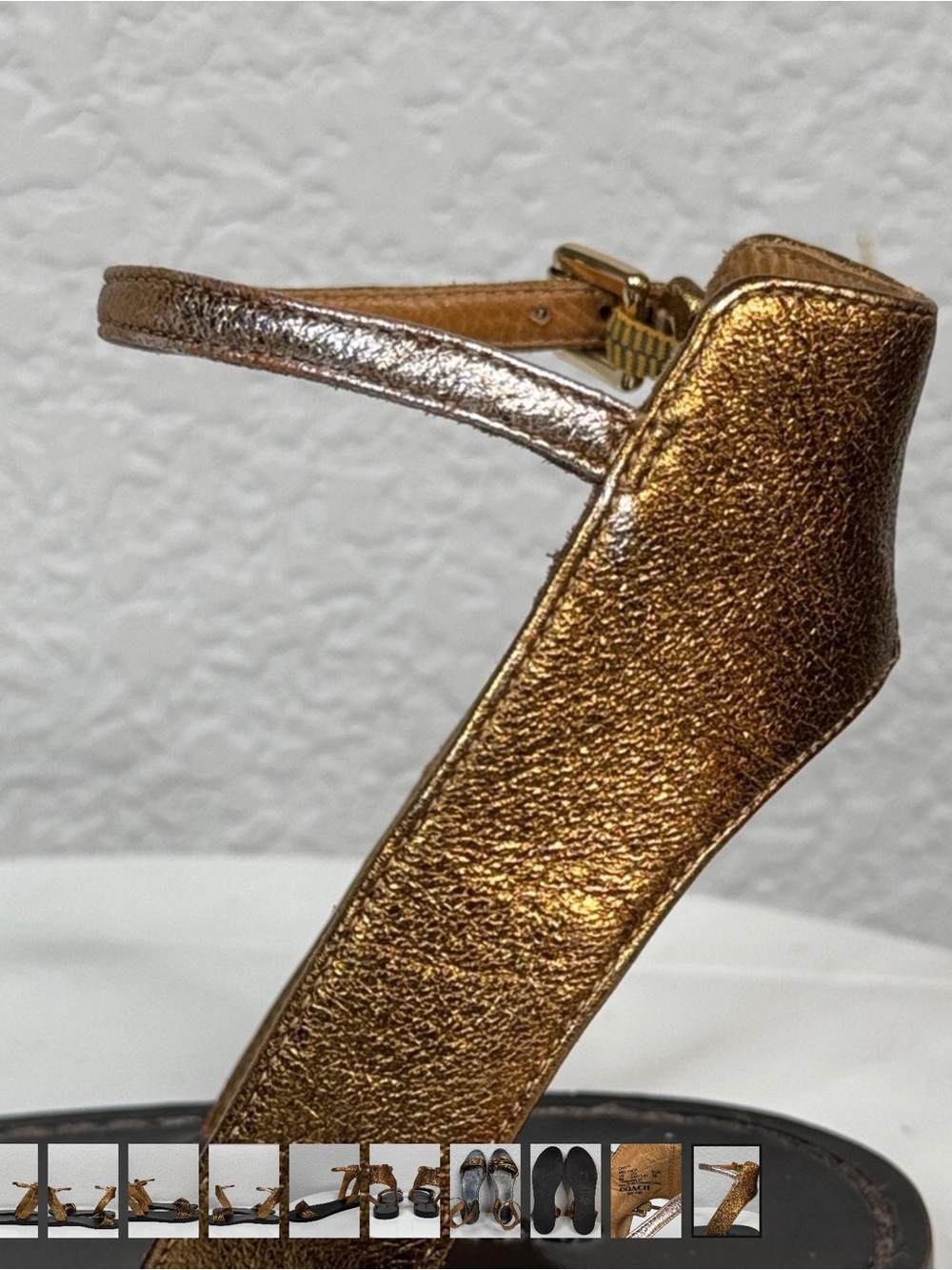 COACH VINTAGE MELYNDA BRONZE METALLIC LEATHER STRAPPY SANDALS ANKLE STRAP SIZE 9 - Picture 10 of 10